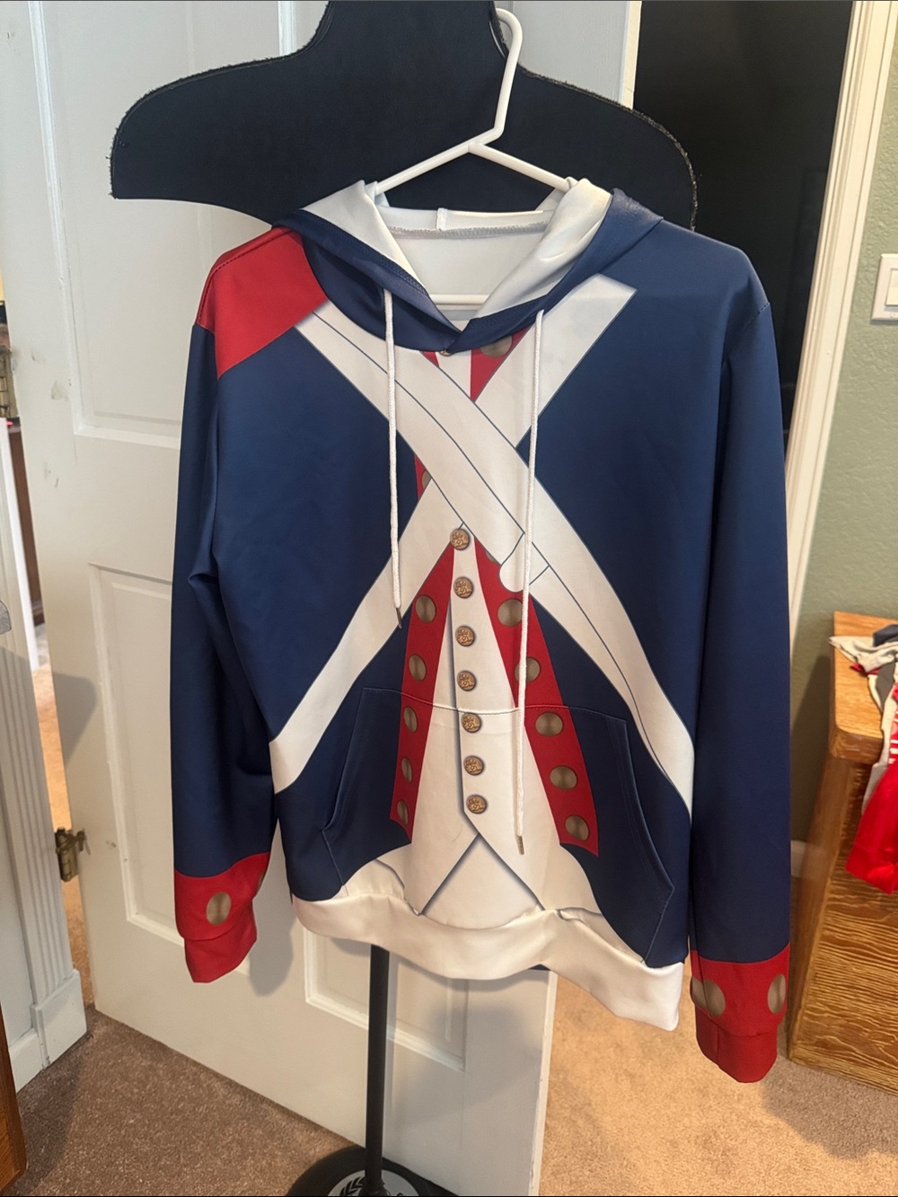 Patriotic Soldier Print Hoodie in Navy, Red & White
